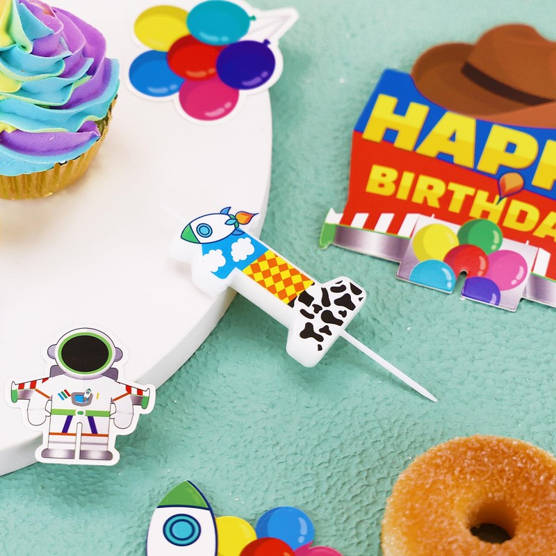 Cartoon Story Birthday Candle Blue Sky White Cloud Rocket Candle
