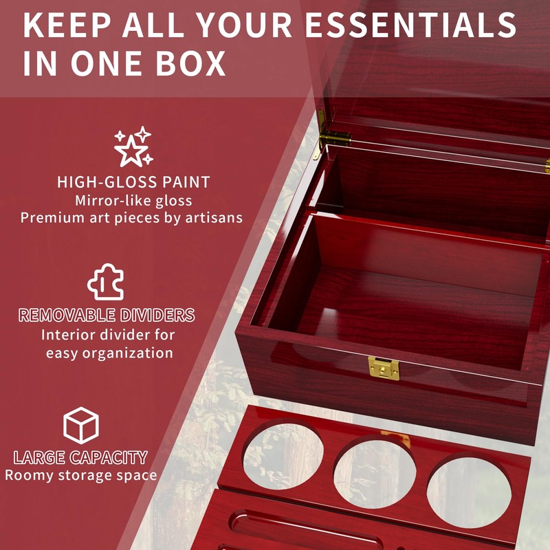 Large Wooden Box Decorative Storage Box with Lock & Accessories