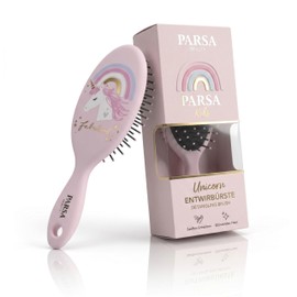 PARSA Beauty Children's Hair Brush Unicorn Rainbow Mini Styling Dry and Wet Pocket Brush for Girls