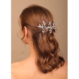 Denifery Sparkly Pearl Bridal Hair Piece Wedding Hair Vine Silver Rhinestone Headband for Women and Girls (Style 1)