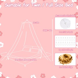 Temopow Princess Bed Canopy with Star Light Pink Mosquito Net Playing Games House for Girls Bedroom Decoration