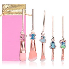 Stitch Eyeshado âFace Powder Makeup Brush with Storage Bag, 5Pcs Stitch Makeup Brush Set,Stitch Theme Cosmetic Brushes for Powder Eyeshadow Blushes Lip, Kawaii Stitch Gifts for Girl Women