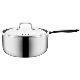 NuWave Tri-Ply Stainless Steel Sauté Pan with Lid, Even-Heating Technology, 18/10 Deep&Heavy-Duty Construction, No PTFE PFOA PFOS, 10 -Yeär Wärranty(5QT)