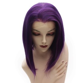 Mxangel Short Straight Purple Lace Front Party Bob Wig Heat Resistant Fiber Hair