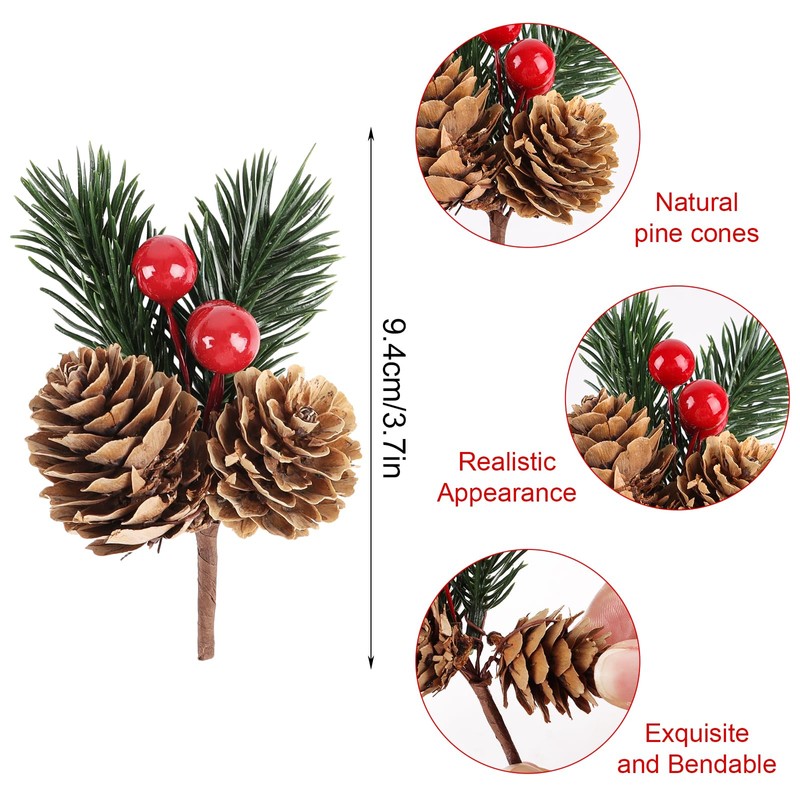 LOKIPA 12 PCS Artificial Picks Christmas Artificial Pine Cones Christmas