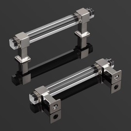 knobelite 25 Pack 4 Inch Hole Center Adjustable Kitchen Cabinet Handles, Modern Drawer Pulls with Square Acrylic Tube and Zinc Alloy Base, Polished Chrome Cabinet Pulls for Bedroom and Bathroom