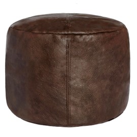 Thgonwid Unstuffed Faux Leather Pouf Cover, Handmade Footstool Ottoman Storage Solution, Floor Footrest Cushion - 16.5”Dx12”H, Matte Coffee