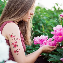 Yesallwas Tattoo Stickers, Flower Rose, Set of 8, Lamey, Butterfly, Peach Lotus Flower Tattoo Stickers, Rose Tattoo Stickers, Body Stickers, for Kids, Women, Tattoos, Long Lasting, Waterproof, Flower Tattoos 3.5 x 7.5 inches (9 x 19 cm)