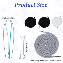 BOHUIZ 4 Pcs Drawstring Cords, 54" Hoodie String Replacement with Easy Drawstring Threader Tool, Draw String for Shorts Pants Sweatpants Jackets Coats Hoodies (Black/White/Navy/Grey)