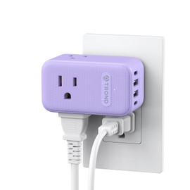TROND Multi Plug Wall Outlet, 3 AC Outlet Extender with 360 Rotating Plug, Small Wall Adapter with PD 20W USB C, Cute and Durable for Purple Lovers, Goes with All Scenes Purple Vibe