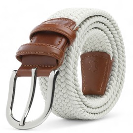 BOYD Rahat ve Şık Örgü Erkek Kemeri, Uniseks Kullanıma Uygun Kemer, Hakiki Deri Aksesuarlı Elastik Erkek Kemer, 3.5 cm Genişlik (05-Ekru, M / 85-95 cm Aralığı Bel Ölçüsü)