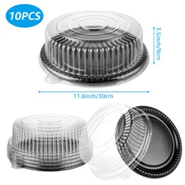 SHUESS 10 Pack Plastic Serving Tray with Lid, 12" Disposable Plastic Party Platters with Clear Dome Lids, Stackable Black Round Food Serving Trays for Fruit Sandwich Tray Party Takeout Food