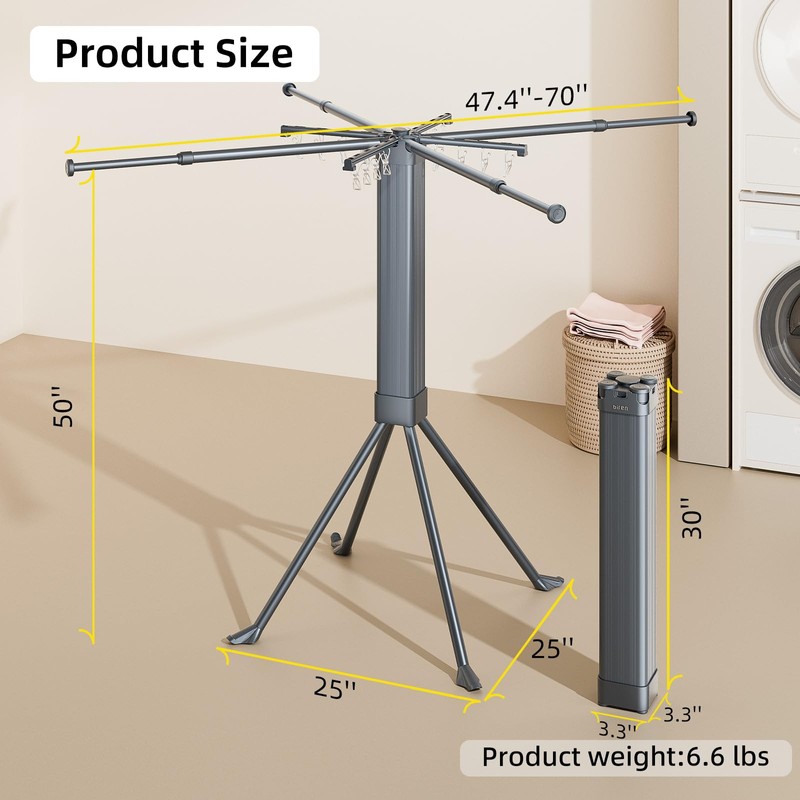 BIREN Clothes Drying Rack Foldable Extending Laundry Rack with 16