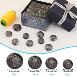 Vin Beauty 40 Pieces Antique Silver Metal Blazer Button Set Vintage Brass Buttons for Blazer Antique Silver Suits Buttons Coat Button for Blazer(15mm 18mm 20mm 25mm)
