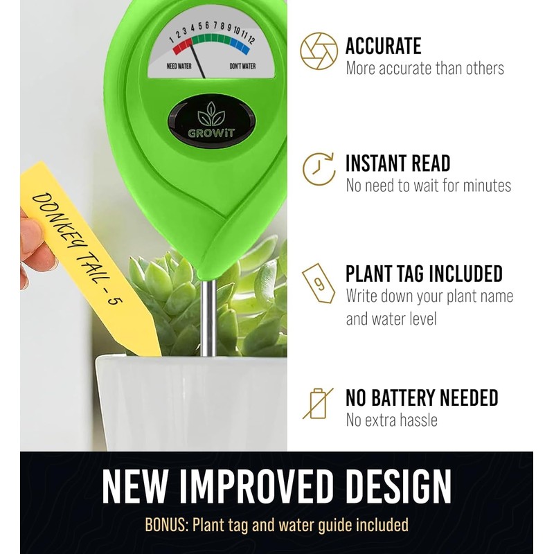 GROWIT Soil Moisture Meter for Plants - Plant Moisture Meter
