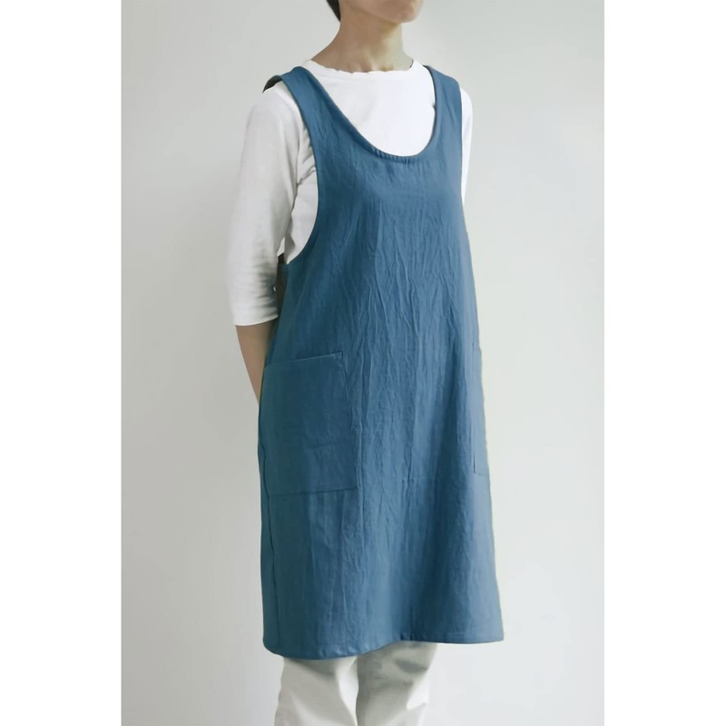 Washed Cotton Crossover Apron (Blue), Kori