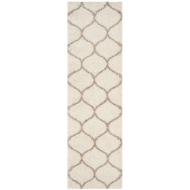SAFAVIEH Hudson Shag Collection SGH280D Moroccan Ogee Trellis Non-Shedding Living Room Bedroom Dining Room Entryway Plush 2-inch Thick Runner, 2'3" x 8' , Ivory / Beige