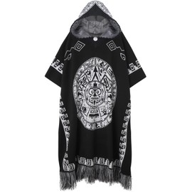 Mexican Poncho Shawl Vintage Hippie Sarape Pancho Cape Boho Totem Mexicanos Sleeveless Sweater Cloak Costume Outfit (Black-S)