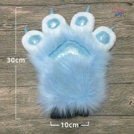 Furryvalley Fursuit Paws Furry Partial Cosplay Fluffy Claw Gloves Costume Lion Bear Props for Kids Adults (Light Blue)