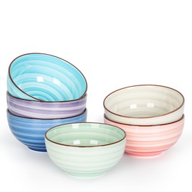 KitchenTour Dessert Bowls Set of 6, 12 OZ Ceramic Cereal Bowls for Kitchen, 4.7 Inch Small Bowls for Snack, Fruit, Ice Cream - Microwave & Dishwasher Safe, Assorted Warm Colors