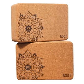 ROOT Premium Cork Yoga Block Set, Yoga Bricks 2 pack 9x6x3, High Density, Natural Lightweight Portuguese Cork, Non Slip Surface, Moisture and Odor Proof, Eco-Friendly Yoga Accessory for Women and Men, Ideal for Yoga, Pilates, Stretching, Fitness, and Med