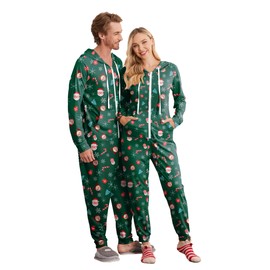 Ekouaer Christmas Onesie Zipper Hooded Adult Onesie Pajamas Soft Mens Onesie Pajamas with Pockets S-XXL