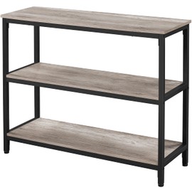 Topeakmart 3-Tier Entryway Tables with Storage, Industrial Console Table Behind Sofa Table with Storage for Living Room, Long Skinny Table with Metal Frame for Couch, 40 x 14 x 32 inches, Gray