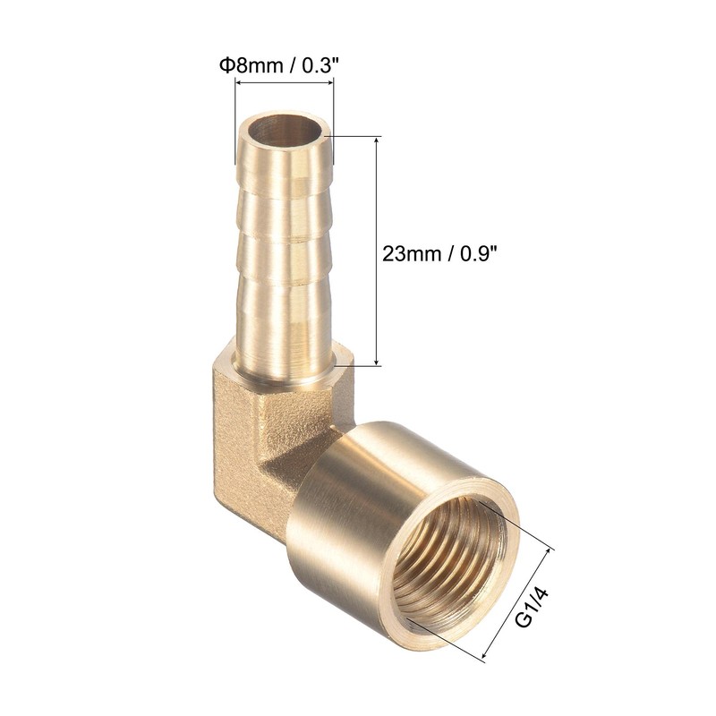 sourcing map Brass Hose Barb Fitting Elbow 8mm x G1/4