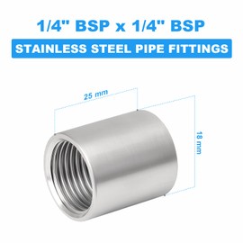 ERGAOBOY 5 Pcs 304 Stainless Steel 1/4" Female to 1/4" Female BSP Thread Straight Coupling Connectors SUS 304 Pipe Fittings