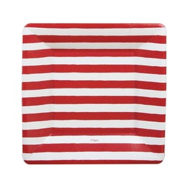 Caspari Red and White Stripe Square Paper Salad & Dessert Plates - Pack of 8
