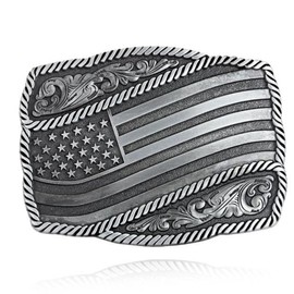 USA flag belt buckle - Color: Antique silver