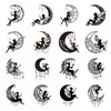 16 Sheets Moon Fairy Temporary Tattoos, Black Boho Crescent Angel