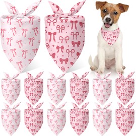 Weewooday 12 Pieces Pink Bows Dog Bandanas Pink Bowknots Bandanas for Dogs Triangle Kerchief Scarf Bibs for Small Medium Large Pets Costume Accessories