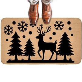 Turamurra Reindeer Christmas Doormat for Front Door Outdoor Indoor, Non-Slip Welcome Mat with Winter Forest Deer, Entry Rug for Porch, Home, Office, Living Room, Bathroom Decor 29.5x17 Inch