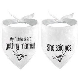2PCS My Humans are Getting Married and She Said Yes Dog Bandanas, Pet Scarf Triangle Bibs Kerchief, Dog Wedding Bandanas, Dog Engagement Announcement, Pet Accessories(Diamond Pattern)