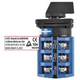 Heschen Universal Rotary Cam Selector Changeover Switch SZW26-63/D303.3 660V 63A ON-Off-ON 3 Position 3 Phase 12 Terminals CE
