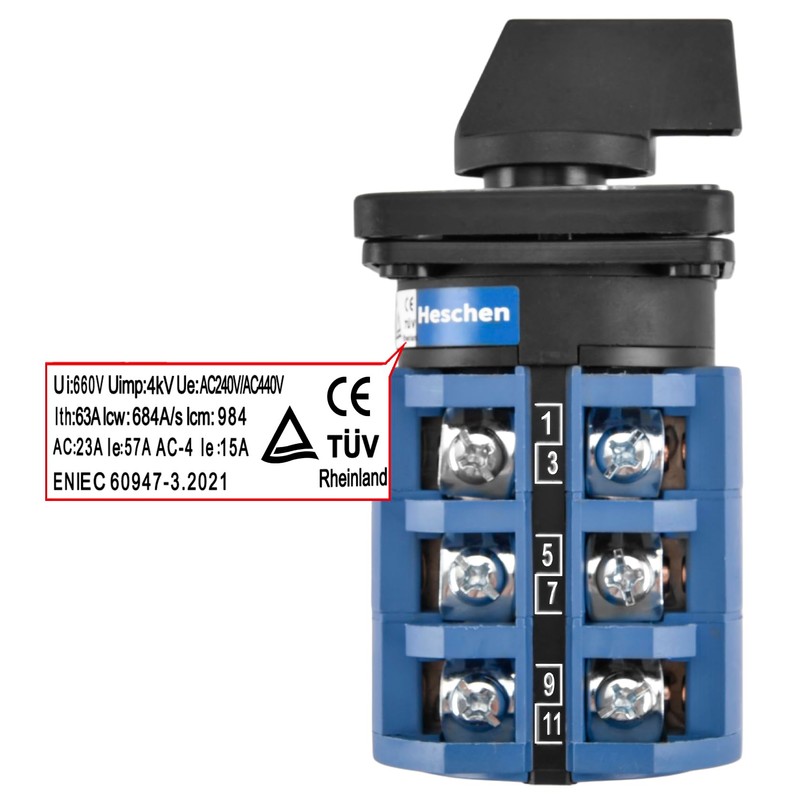Heschen Universal Rotary Cam Selector Changeover Switch SZW26-63/D303.3 660V 63A