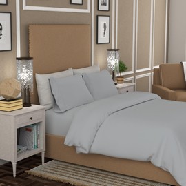 COLOR SENSE 100% Cotton Single Duvet Cover Set Light Grey 200 x 135cm, 300 Thread Count Single Bed Duvet Set, Wrinkle-Resistant, Soft & Silky, Sateen Quilt Cover with Button Closure