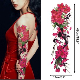 Aresvns Beautiful Spring Temporary Tattoo for Women and Girls (L19“xW7”),Full Arm Fake Tattoos Flowers,Waterproof temporary tattoo sleeves Christmas Gift