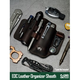 ST2 Leather Multitool Sheath, EDC Leather Belt Organizer, Belt EDC Organizer for Leatherman Tools, Flashlight, Pen, and Keychain Clip, Great for Work and Daily Use, Ideal Gift for Men