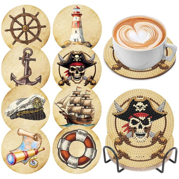 DOZEEZOP 8 PCS Diamond Art Coasters Kit, Cat Diamond Painting