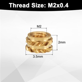 QUARKZMAN Pack of 50 M2 threaded inserts made of brass, heat insert nut M2 x 2 mm, diameter 3.5 mm, knurled inserts, 3D printing brass nuts, female threaded inserts