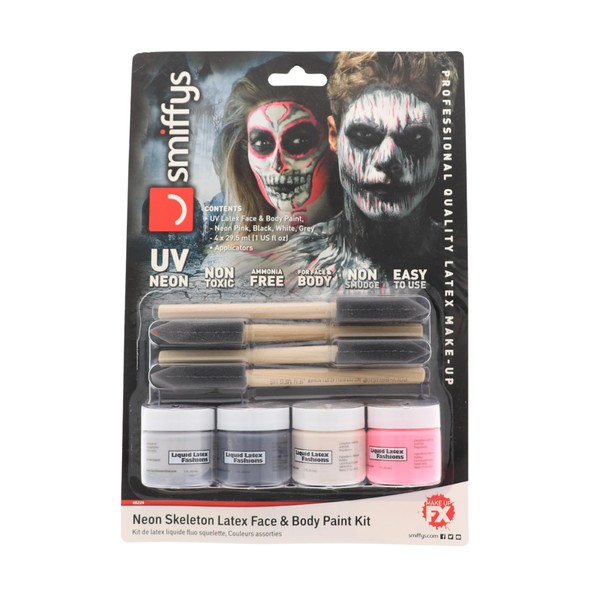 Neon Skeleton Liquid Latex Face and Body Paint Kit- 4-Pack
