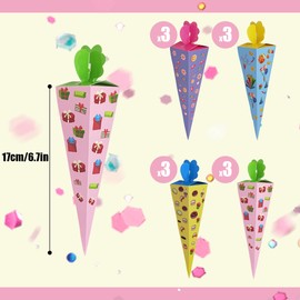 yivom Pack of 12 Sugar Cones for Filling, Sugar Bag Craft Set, Sibling Bags, DIY School Cones for Filling 20 cm for School Cone, Girls Boys, Gift Wrapping Sugar Cone, 4 Styles