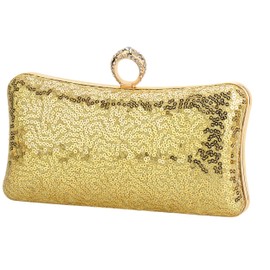 AMOUR DE LOTUS Women's Evening Bags Sparkly Gold Clutch Sequin Purses Luxury Handbags with Chain for Wedding Party