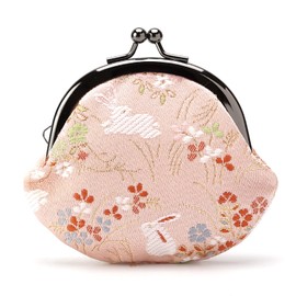 Kyoto Geimidou Nishijin Textile Wallet, 2.6 inch (2.6 cm) Purse Handmade, Japanese Pattern, Made in Japan, pink turf