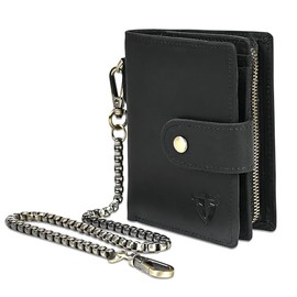Piel auténtica Crazy Horse de viaje, regalo, monedero, tarjetero, organizador largo, cartera, cadena RFID con broche para hombres masculinos 1803, M, Clásico