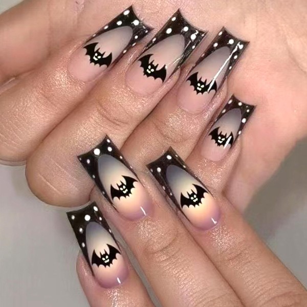 Halloween Press on Nails Medium Square Fake Nails with Designs