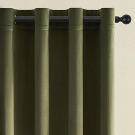 Topfinel 92 Inches Long Custom Olive Green Velvet Curtains for Living Room, Room Darkening Grommet Boho Insulating Decorative Mid Century Modern Funky Drapes 2 Panels for Track Rods Dining Room