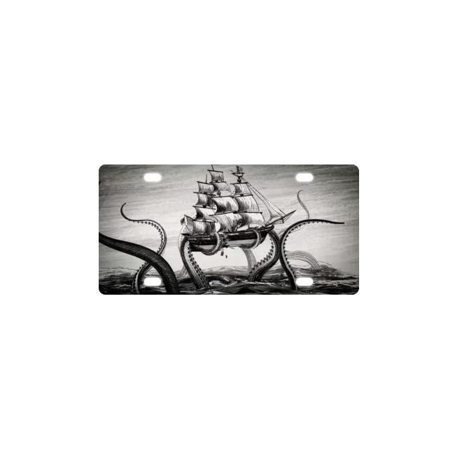 License Plate Best Design Cool Kraken Octopus Pattern,Deep Sea Monster Art Metal for Front of Car 12" x 6"